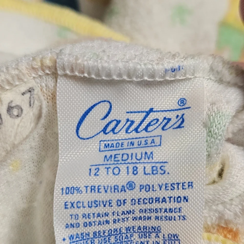 Vintage Carter's Baby Bear Star Print Footed Sleeper M Fleece‎ Pajamas USA Retro